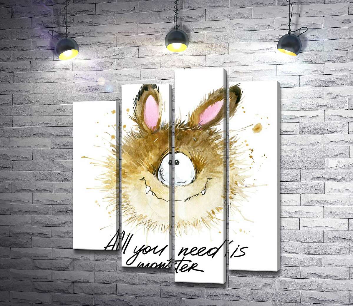 

Модульная картина ArtPoster Пушистый циклоп с заячьими ушами и надписью "all you need is monster" 100x119 см Модуль №21
