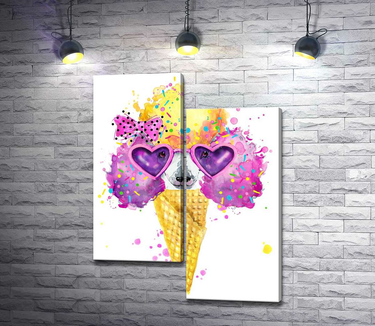 

Модульная картина ArtPoster Розовый пудель с желтой челкой выглядывает из рожка мороженого 50x66 см Модуль №5