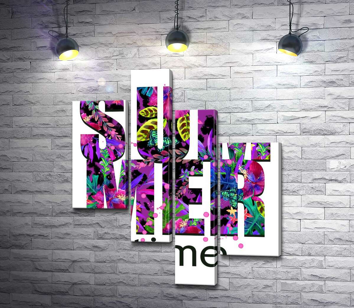 

Модульная картина ArtPoster Рисунок цветочной клумбы в фиолетовых тонах на буквах "summertime" 130x155 см Модуль №20