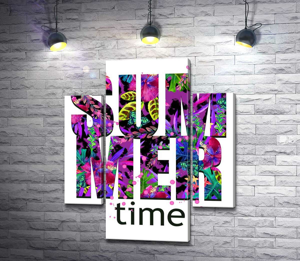 

Модульная картина ArtPoster Рисунок цветочной клумбы в фиолетовых тонах на буквах "summertime" 131x155 см Модуль №7
