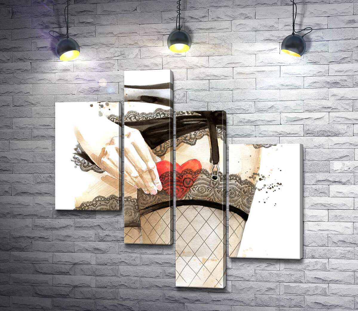 

Модульная картина ArtPoster Сердце скрывается за прозрачную подвязку на ноге соблазнительной девушки 100x100 см Модуль №20