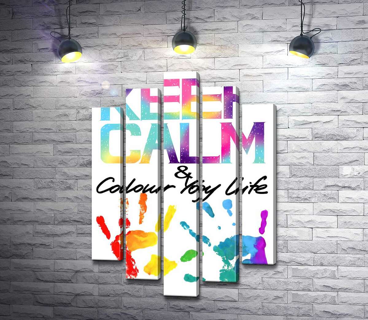 

Модульная картина ArtPoster Радужные отпечатки рук под надписью "keep calm and colour your life" 130x192 см Модуль №26