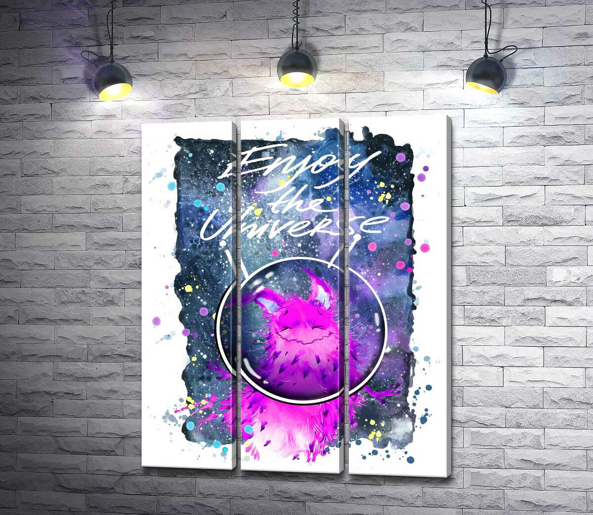 

Модульная картина ArtPoster Розовый монстр в шлеме возле надписи "Enjoy the Universe" 132x166 см Модуль №11