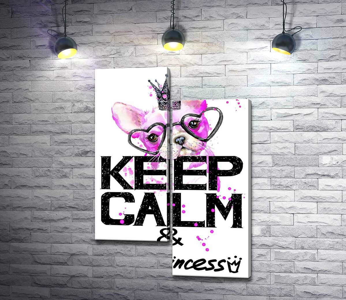 

Модульная картина ArtPoster Розовый бульдог в очках и короне над надписью "keep calm and be princess" 130x191 см Модуль №5