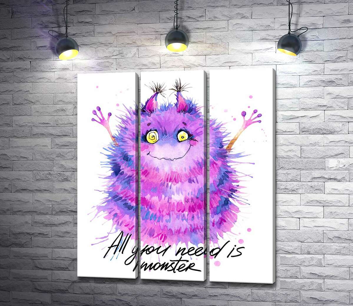 

Модульная картина ArtPoster Пушистый фиолетовый монстр с надписью "all you need is monster" 60x71 см Модуль №11