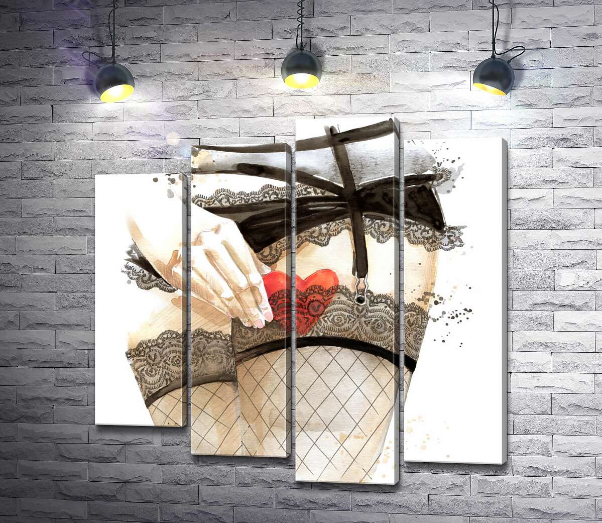 

Модульная картина ArtPoster Сердце скрывается за прозрачную подвязку на ноге соблазнительной девушки 132x131 см Модуль №21