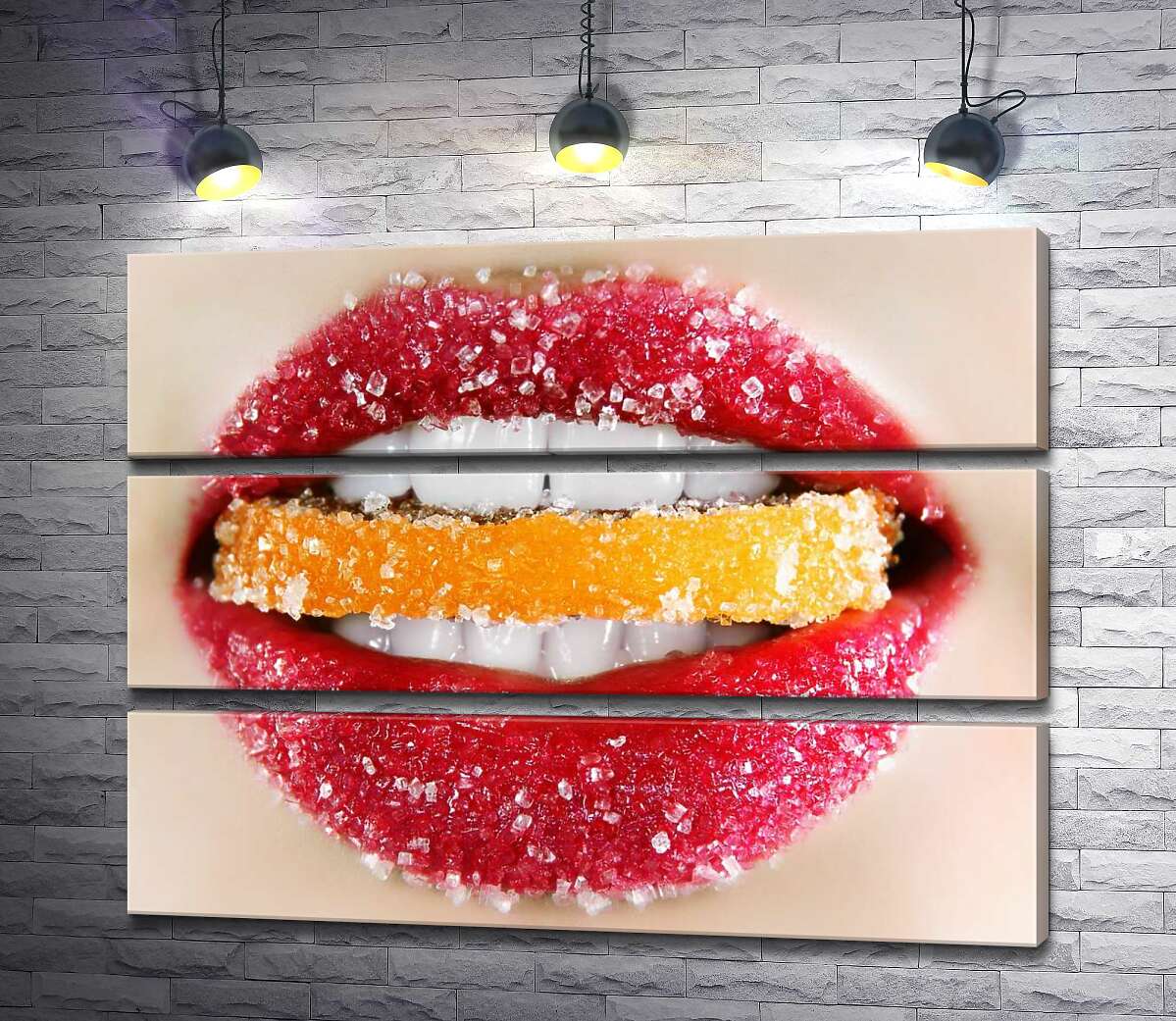 

Модульная картина ArtPoster Сахарные губы кусают апельсиновый мармелад 100x75 см Модуль №13