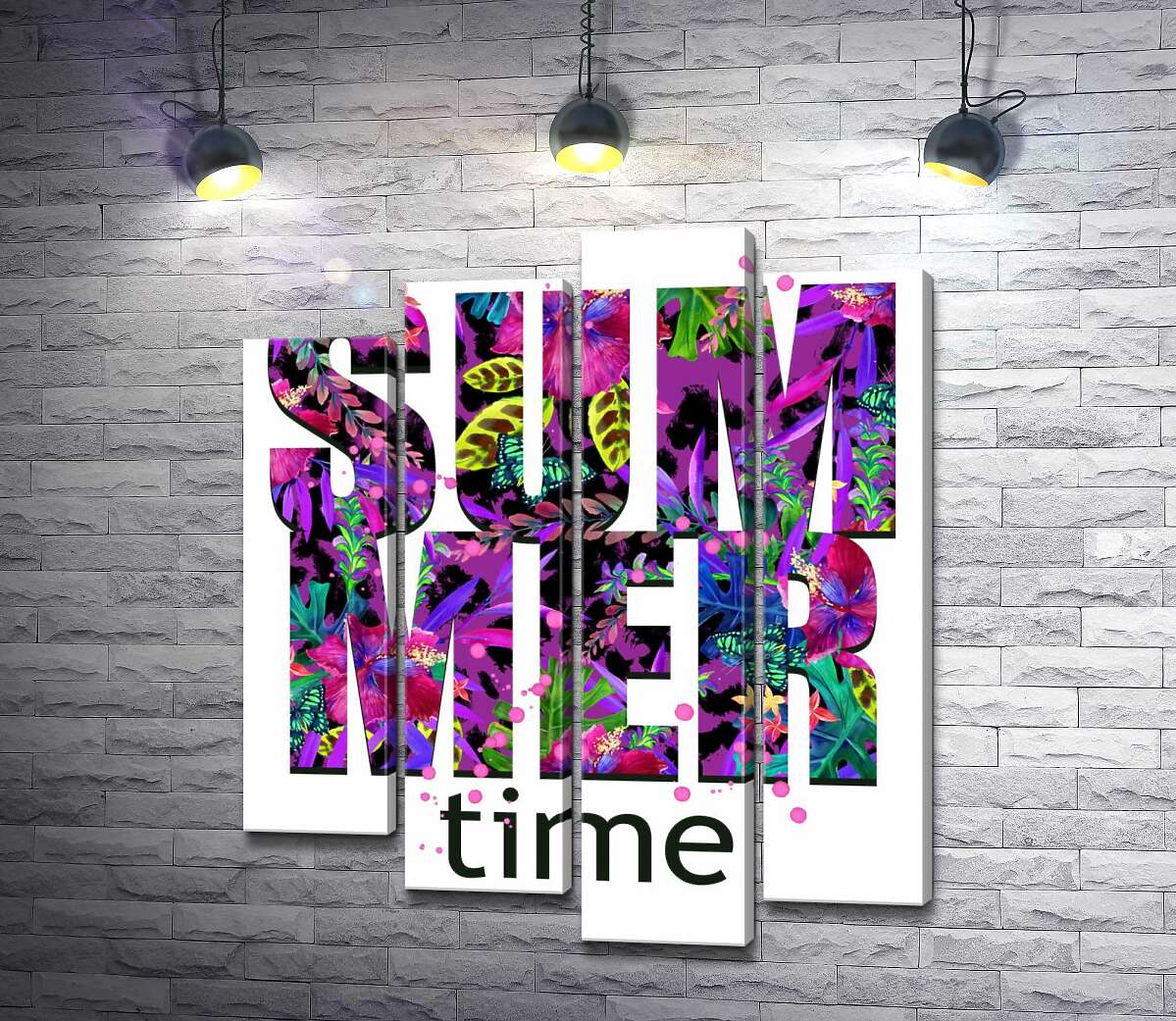 

Модульная картина ArtPoster Рисунок цветочной клумбы в фиолетовых тонах на буквах "summertime" 100x119 см Модуль №21