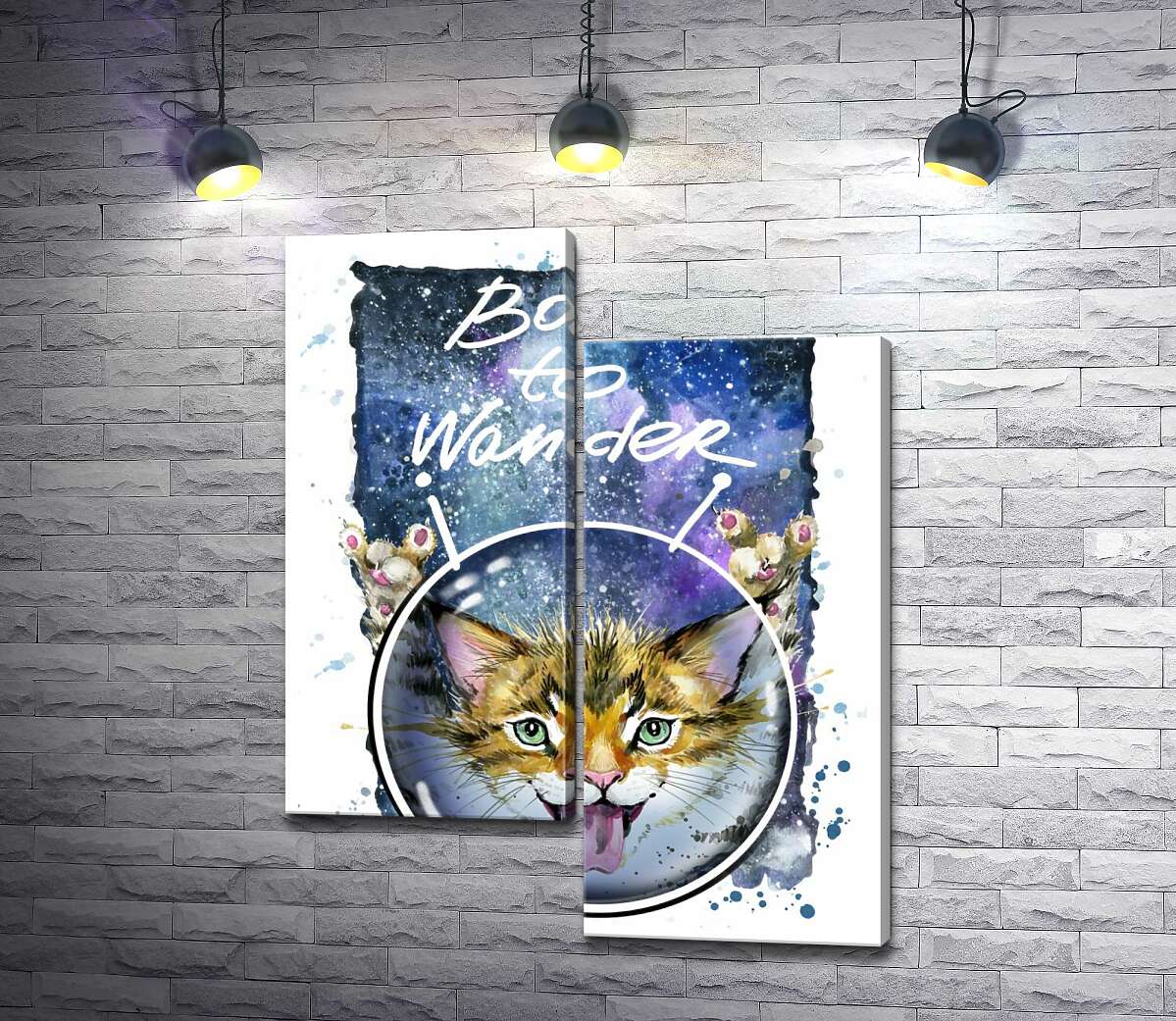 

Модульная картина ArtPoster Рыжий котенок в шлеме среди космоса с надписью "born to wander" 130x167 см Модуль №5