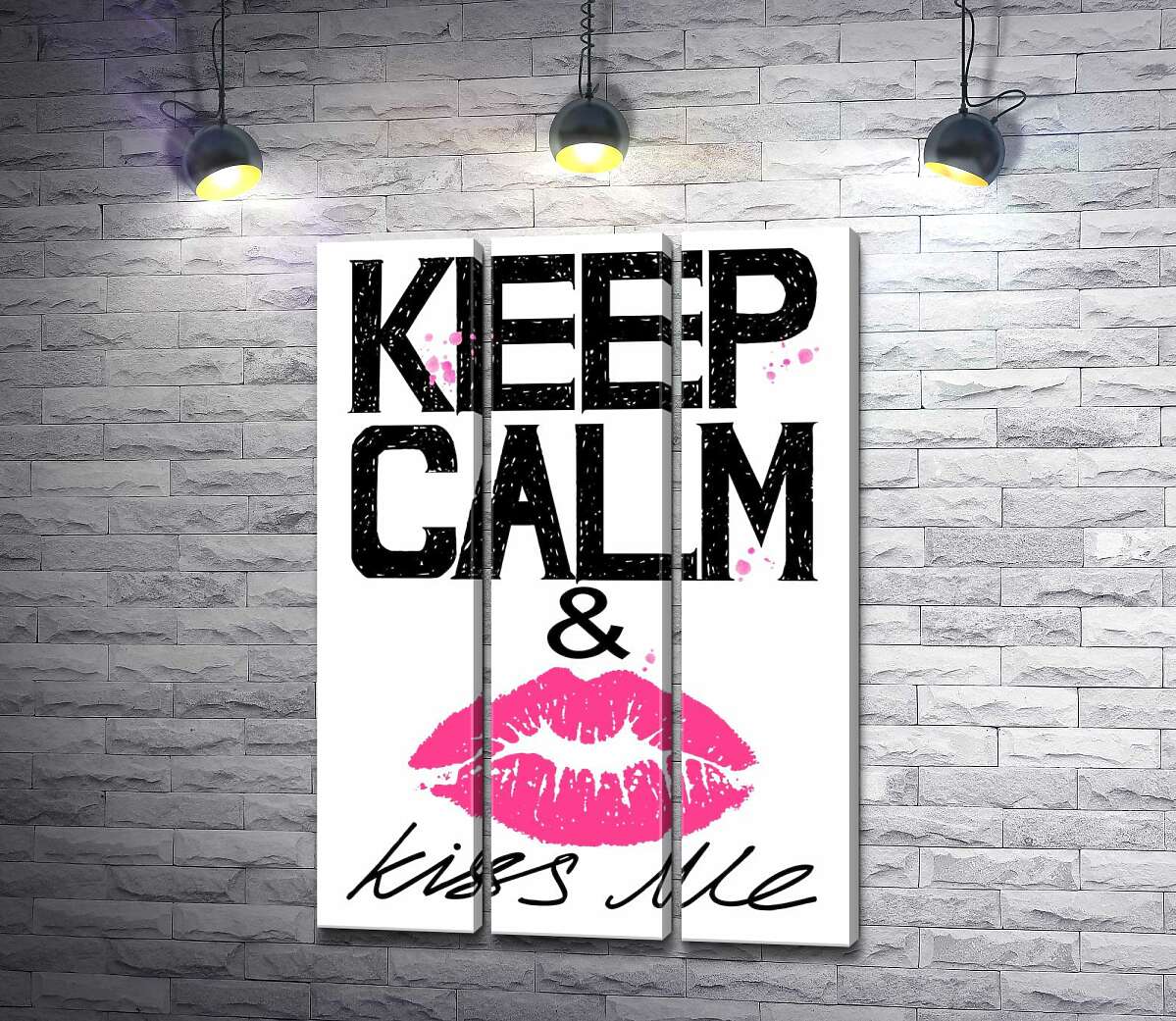 

Модульная картина ArtPoster Розовый отпечаток губ среди надписи "keep calm and kiss me" 60x88 см Модуль №11