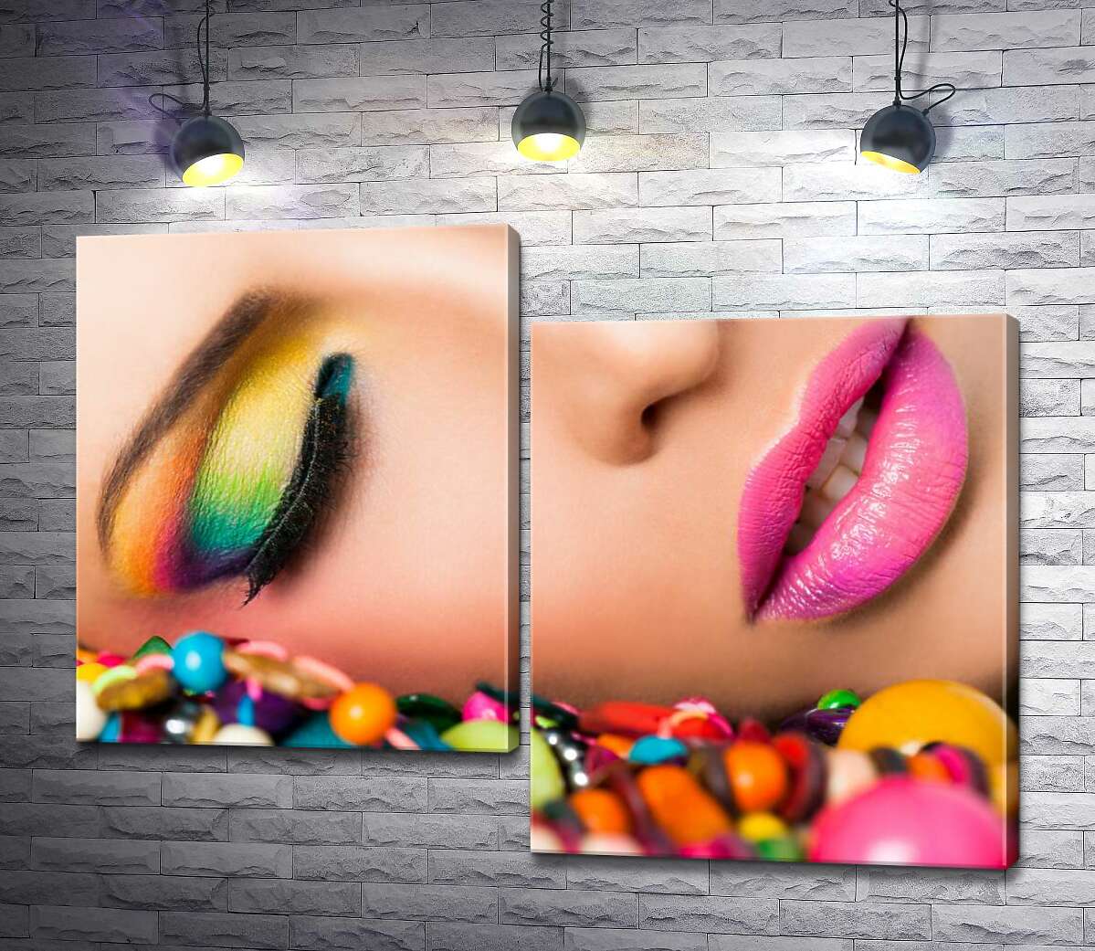 

Модульная картина ArtPoster Радужные оттенки теней на веках девушки в сочетании с яркими бусинами 100x74 см Модуль №5