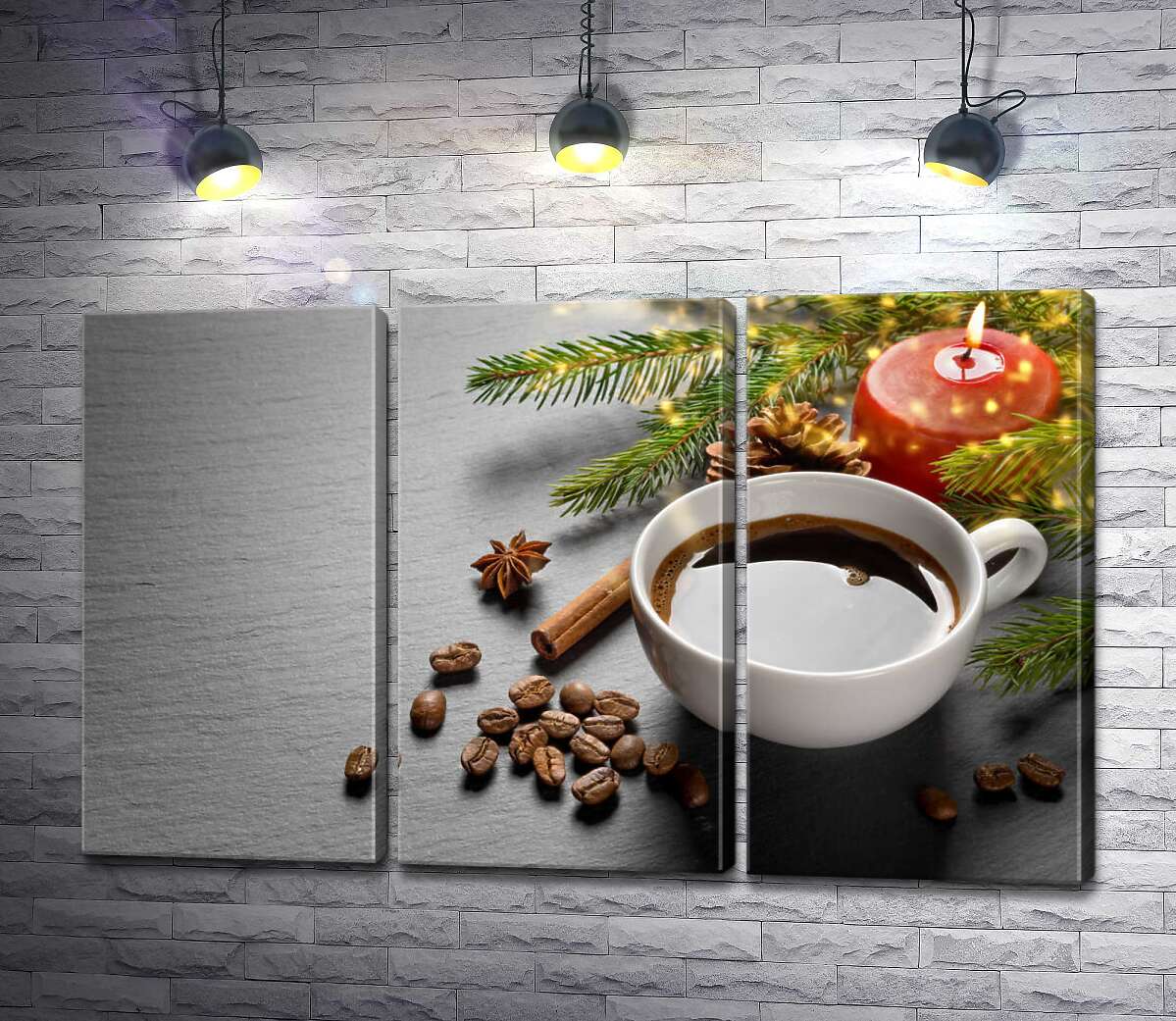 

Модульная картина ArtPoster Рождественское настроение с чашкой кофе и ветками елки 60x38 см Модуль №11