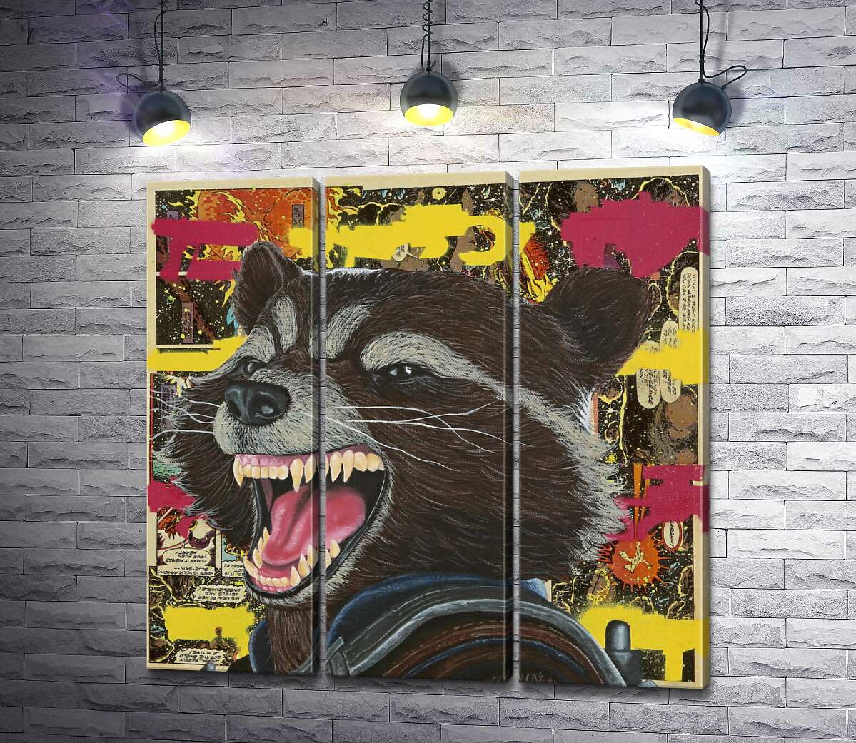 

Модульная картина ArtPoster Ракетный енот (Rocket raccoon) скалит зубы 132x130 см Модуль №11