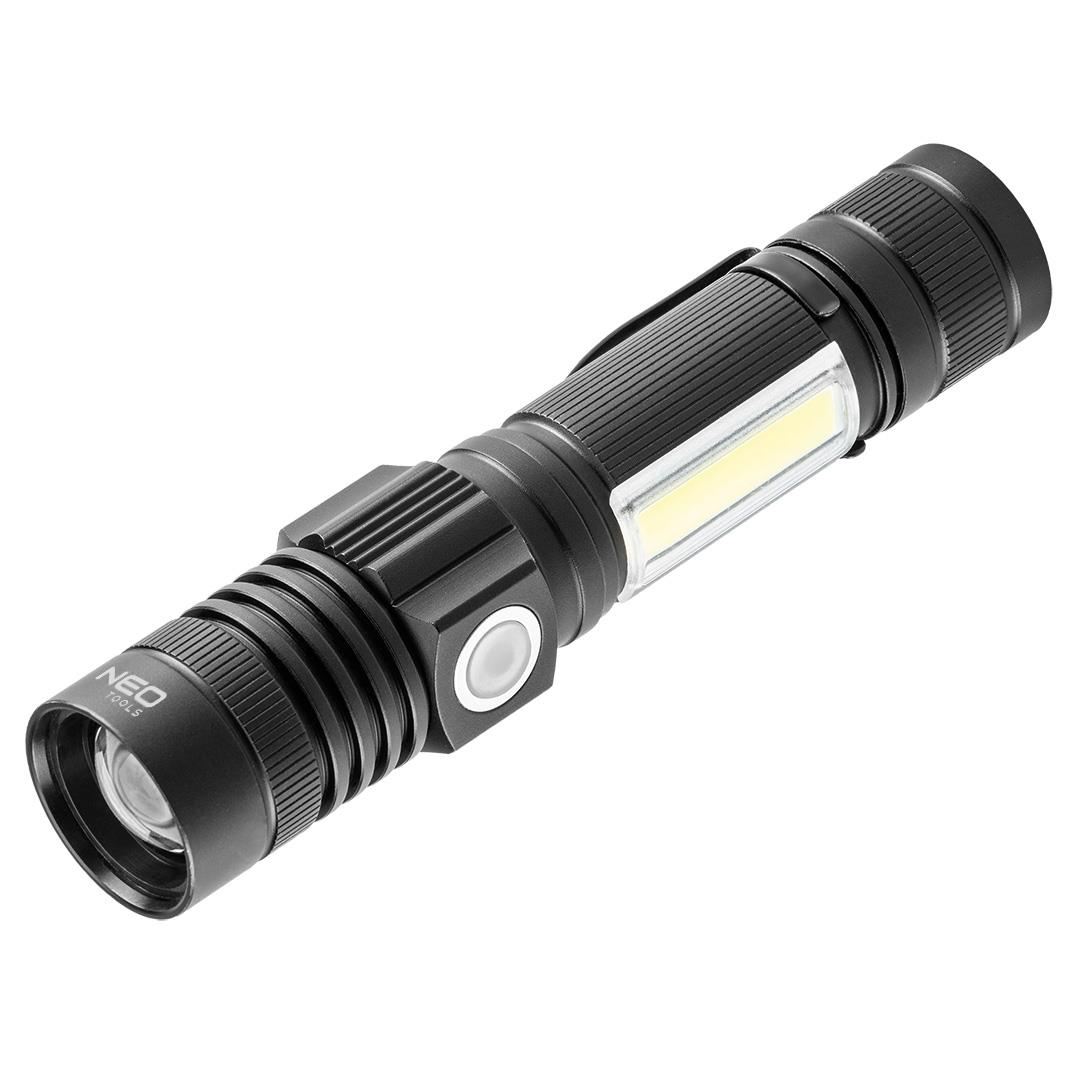 

Фонарь NEO USB 2000мАч 3.7 Li-ion 10Вт 800 люмен CREE T6 + COB LED 4 функции освещения IP20 (99-033)
