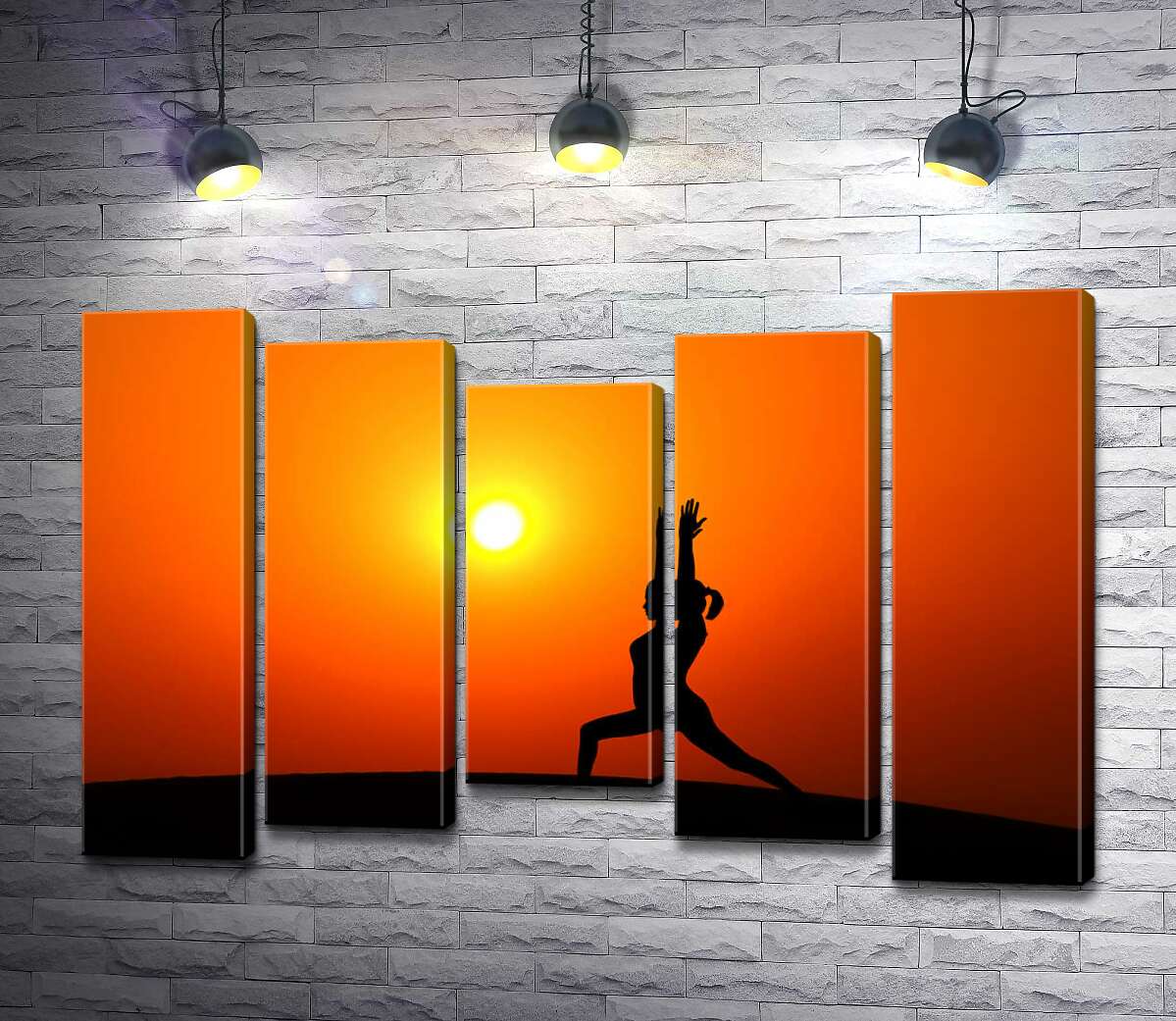 

Модульная картина ArtPoster Силуэт девушки в позе воина на фоне горящего вечернего солнца 100x68 см Модуль №28