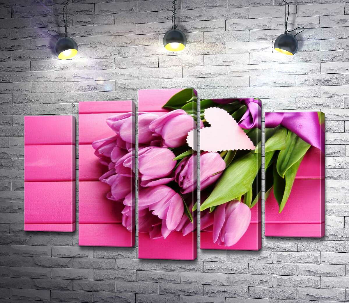 

Модульная картина ArtPoster Сиреневые тюльпаны на розовом фоне 130x88 см Модуль №26