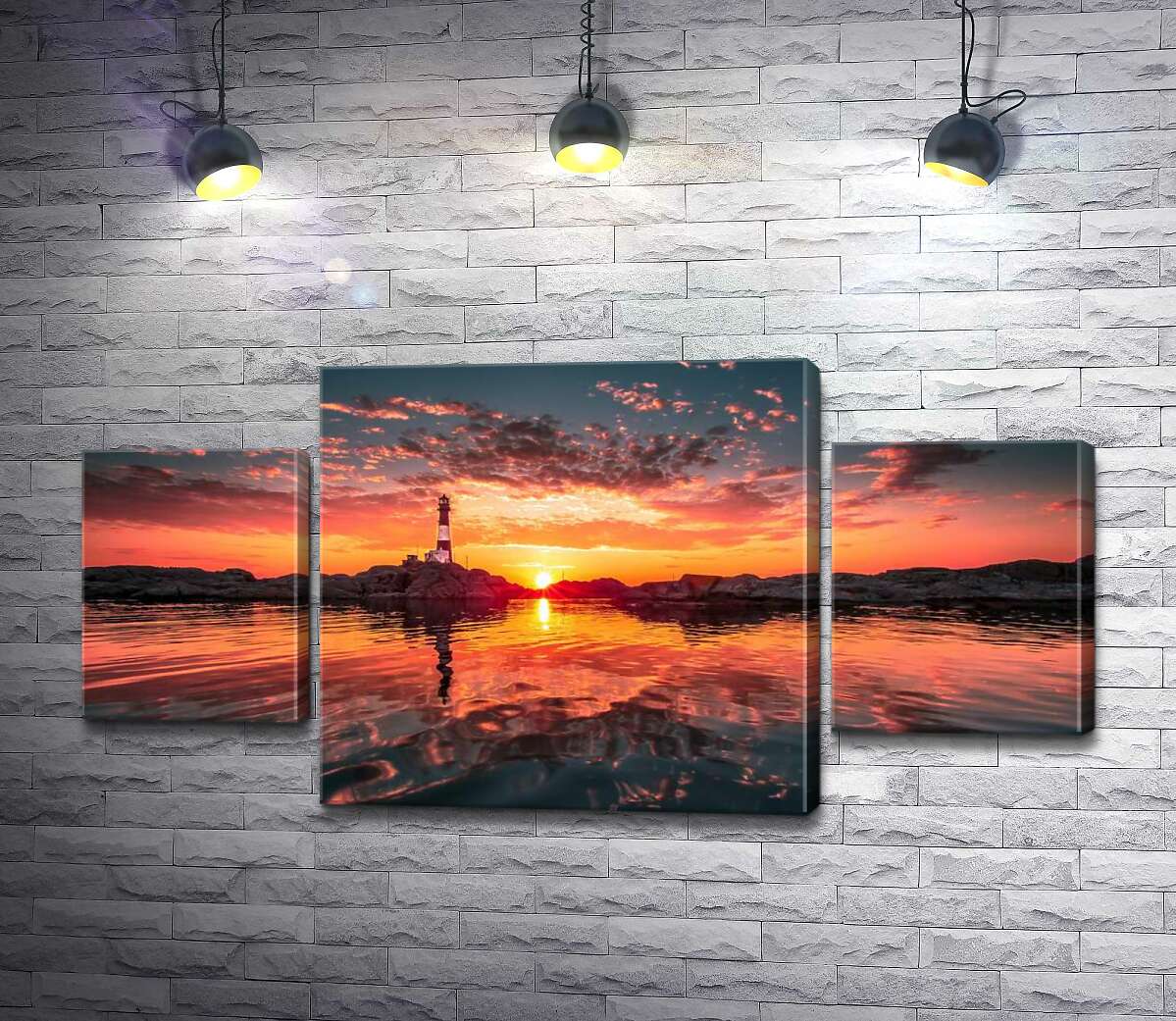 

Модульная картина ArtPoster Силуэт маяка на скалистом берегу в оранжевом свете солнца 100x53 см Модуль №7