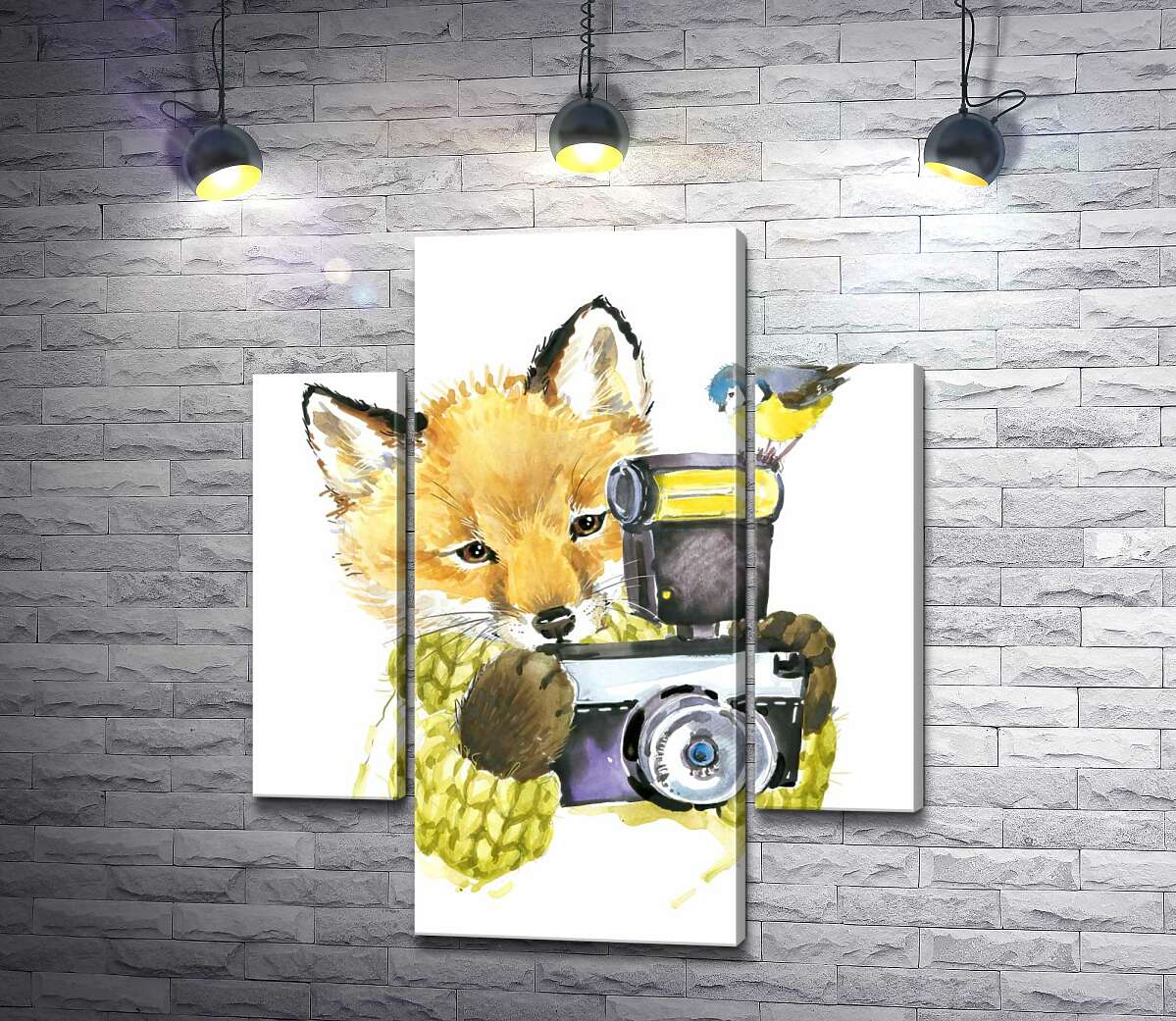 

Модульная картина ArtPoster Синица села на фотоаппарат рыжей лисы 80x95 см Модуль №7