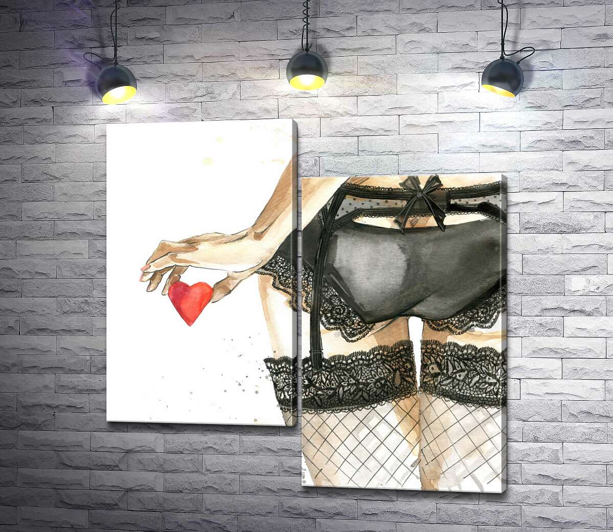 

Модульная картина ArtPoster Соблазнительный силуэт девушки в ажурном белье и сердцем в руке 100x100 см Модуль №5