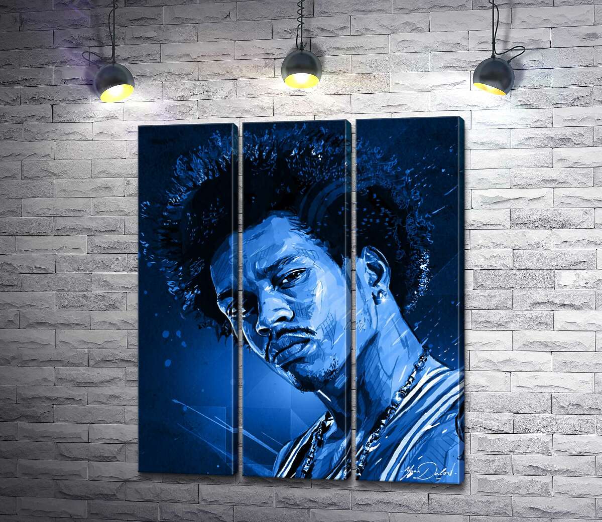 

Модульная картина ArtPoster Синие оттенки портрета американского гитариста Джими Хендрикса (Jimi Hendrix) 132x160 см Модуль №11
