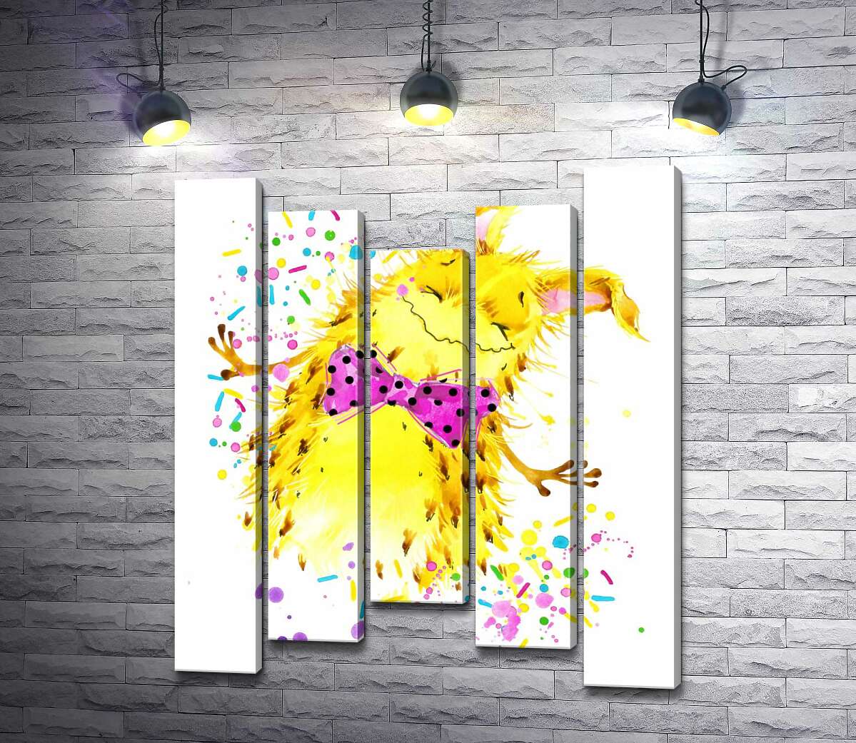 

Модульная картина ArtPoster Счастливый желтый монстр с розовой бабочкой на шее 130x156 см Модуль №28