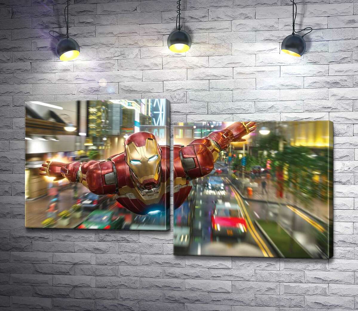 

Модульная картина ArtPoster Супергерой Железный человек (Iron Man) летит над дорогой мегаполиса 130x74 см Модуль №5