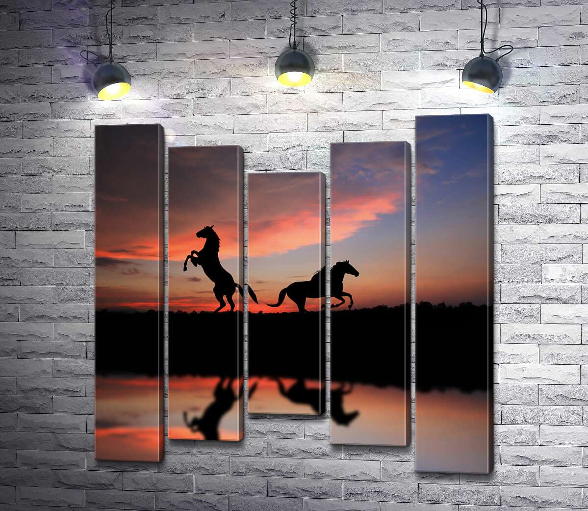 

Модульная картина ArtPoster Силуэты благородных коней и нежный закат 100x103 см Модуль №28