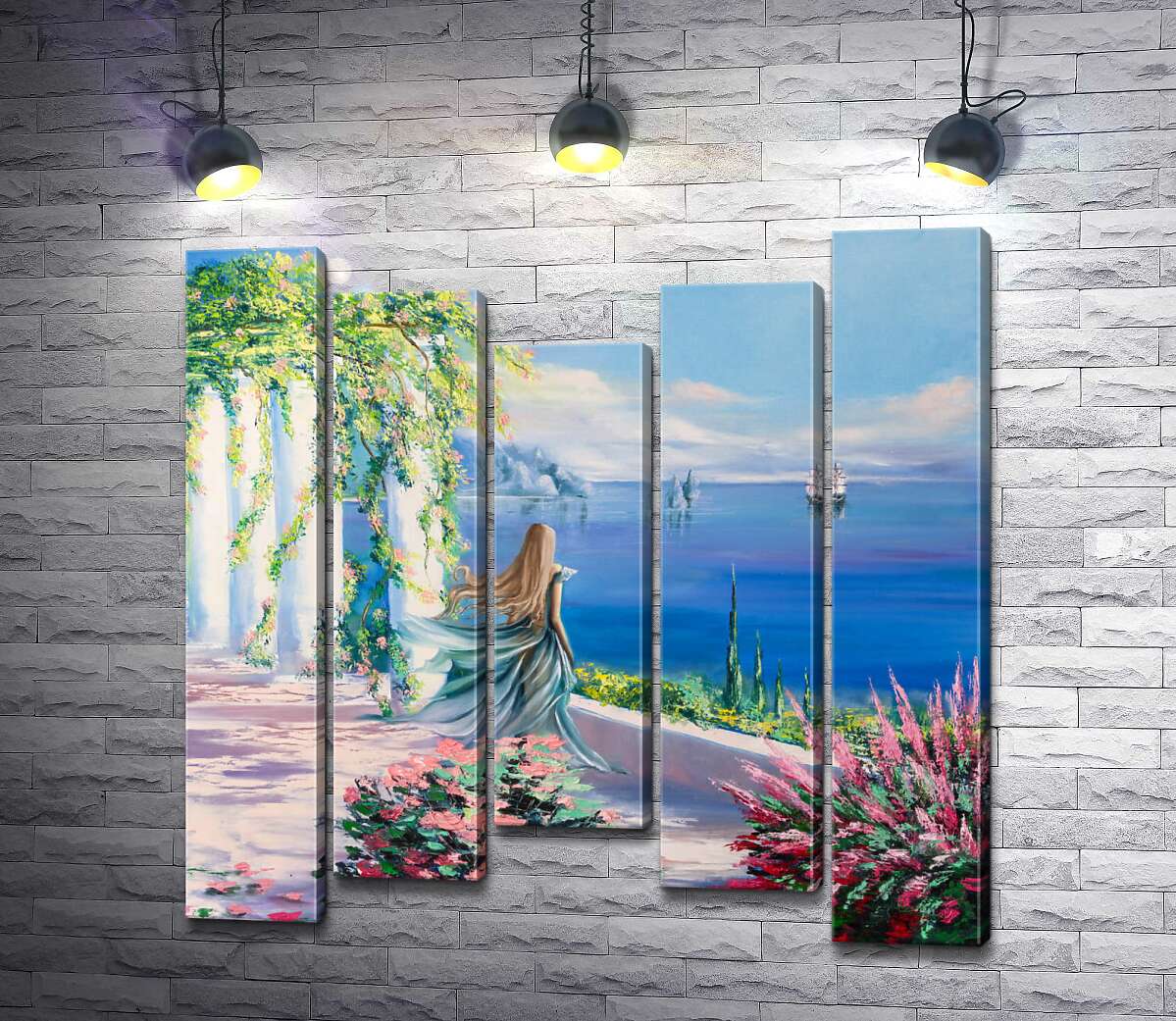 

Модульная картина ArtPoster Силуэт девушки, которая смотрит на море из сада 100x100 см Модуль №28