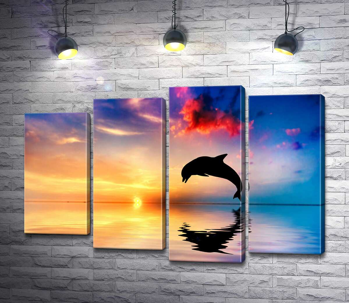 

Модульная картина ArtPoster Силуэт дельфина на поверхности вечернего океана 100x69 см Модуль №21