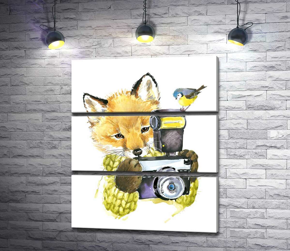 

Модульная картина ArtPoster Синица села на фотоаппарат рыжей лисы 51x60 см Модуль №13