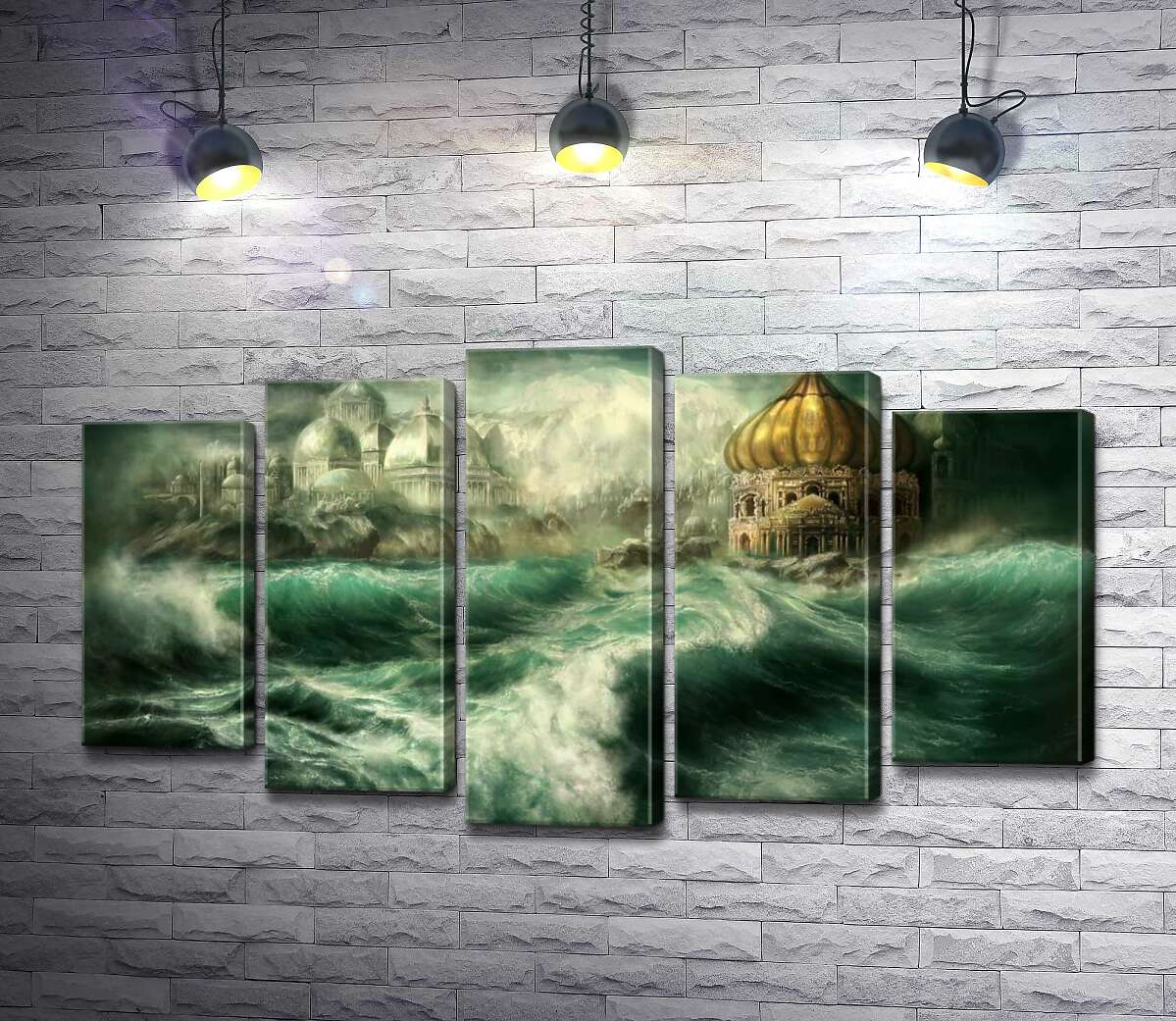 

Модульная картина ArtPoster Сказочный дворец возникает среди штормовых волн 100x58 см Модуль №26