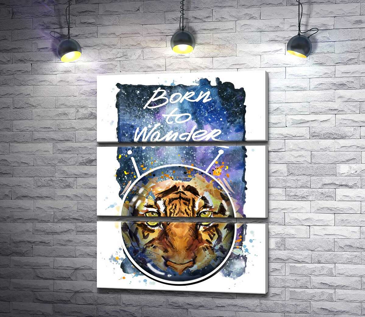 

Модульная картина ArtPoster Силуэт тигра в космическом шлеме с надписью "born to wander" 100x129 см Модуль №13
