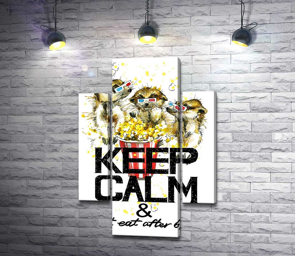 

Модульная картина ArtPoster Суслики с попкорном за надписью "keep calm and don't eat after 6 p.m." 80x119 см Модуль №7