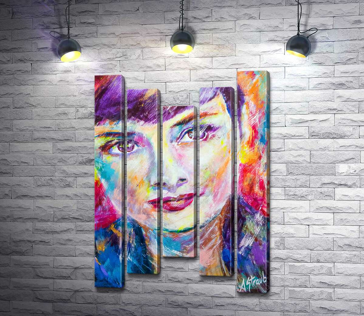 

Модульная картина ArtPoster Сочетание красок на портрете Одри Хэпберн (Audrey Hepburn) 130x197 см Модуль №28