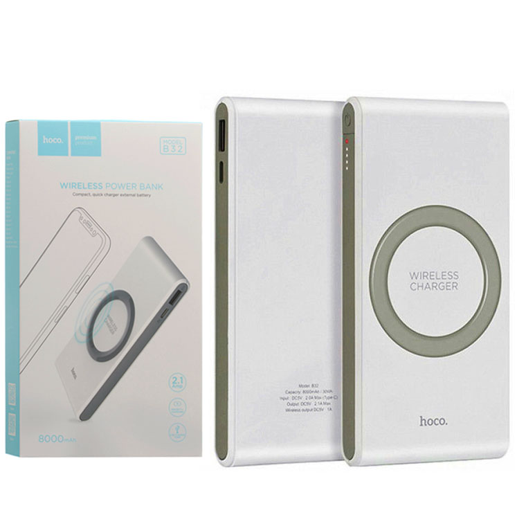 

Power Bank Hoco B32 Energetic Wireless Charging 8000 mAh Original белый