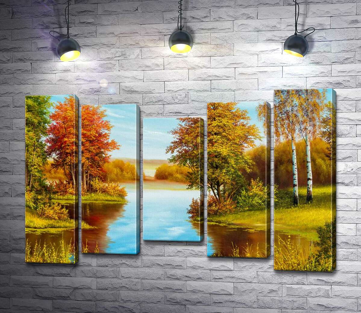 

Модульная картина ArtPoster Теплый осенний день на берегу лесной реки 130x87 см Модуль №28