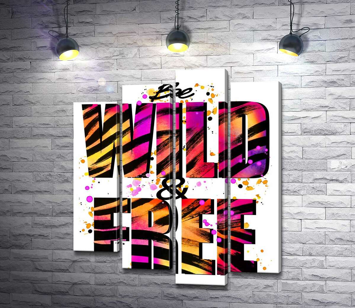 

Модульная картина ArtPoster Фиолетово-желтая яркость букв "be wild and free" 132x156 см Модуль №21
