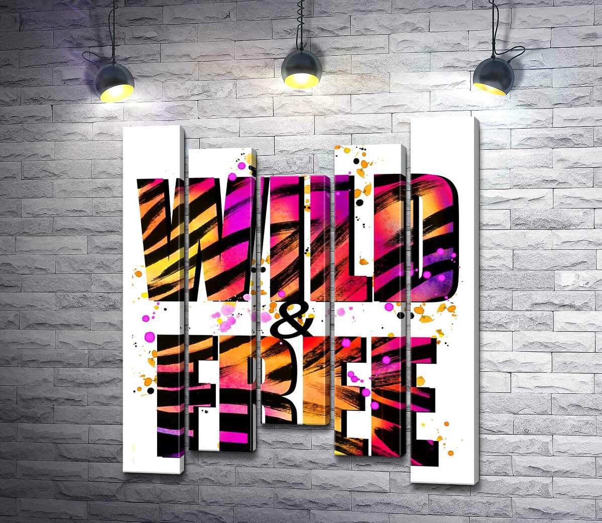 

Модульная картина ArtPoster Фиолетово-желтая яркость букв "be wild and free" 130x156 см Модуль №28
