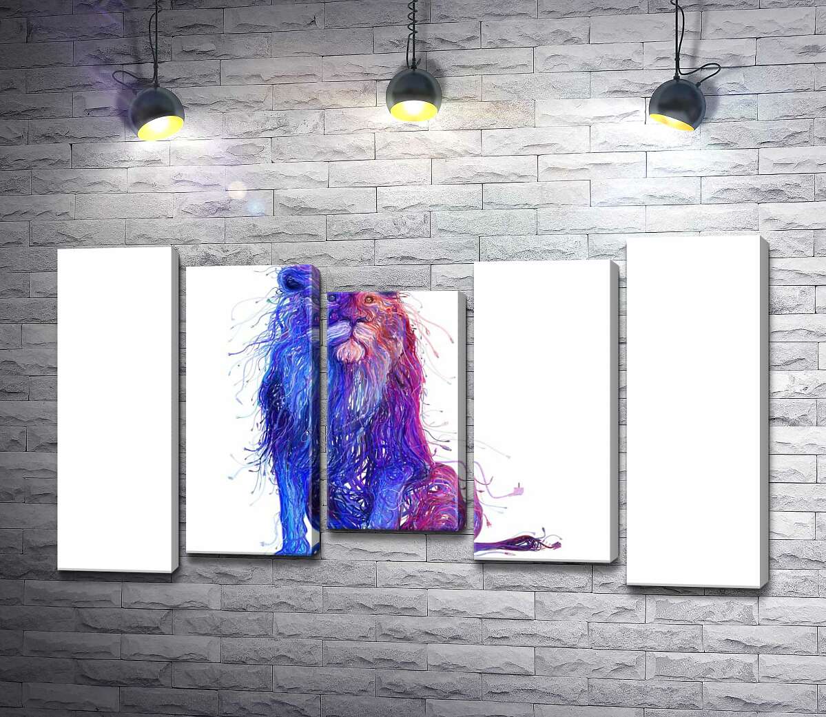 

Модульная картина ArtPoster Фиолетово-синий силуэт льва из электрических проводов 130x74 см Модуль №28