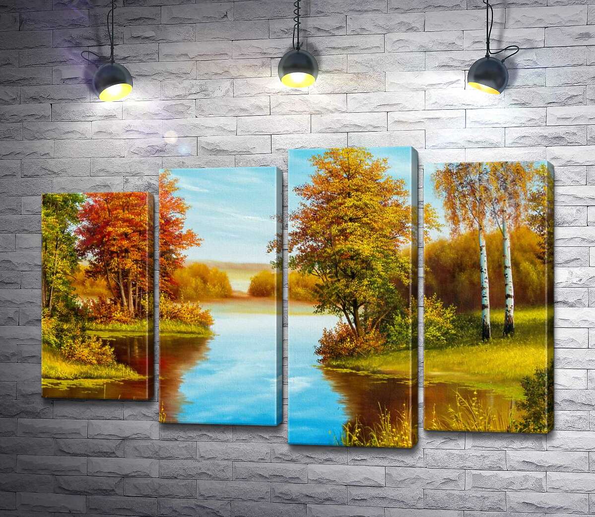 

Модульная картина ArtPoster Теплый осенний день на берегу лесной реки 80x54 см Модуль №21