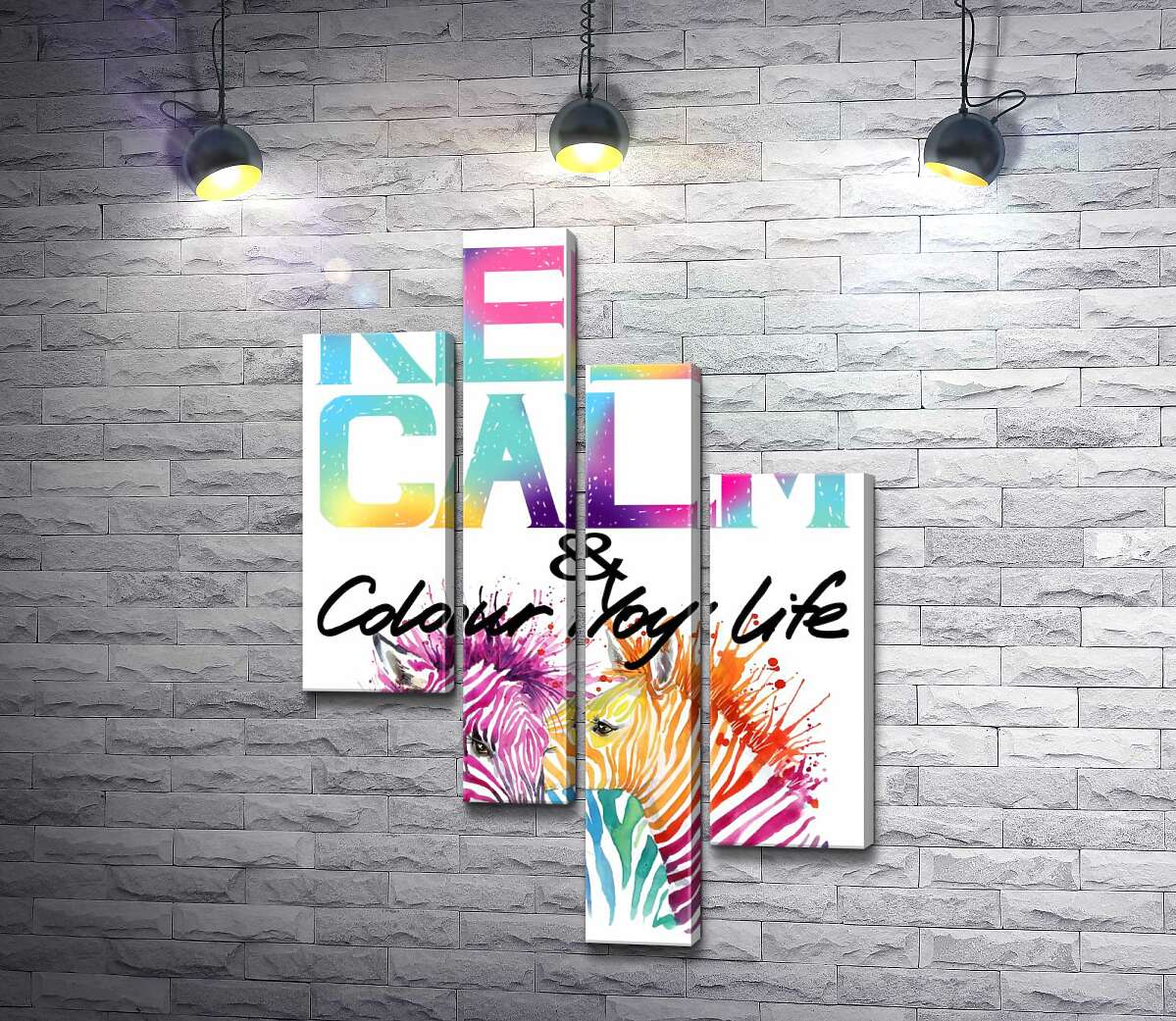 

Модульная картина ArtPoster Яркие зебры под надписью "keep calm and colour your life" 100x147 см Модуль №20