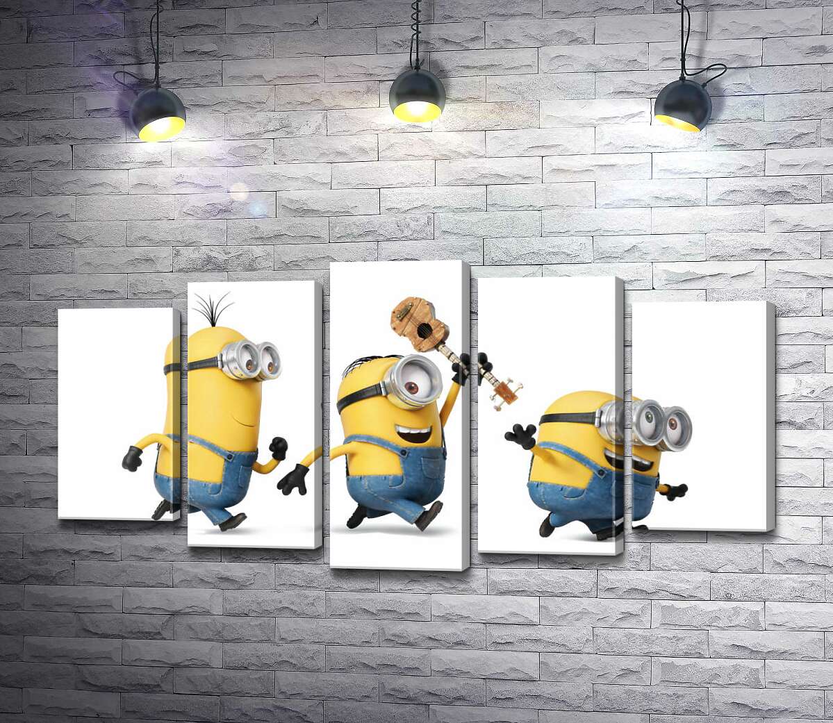 

Модульная картина ArtPoster Три веселых миньона бегут хулиганить 100x54 см Модуль №26