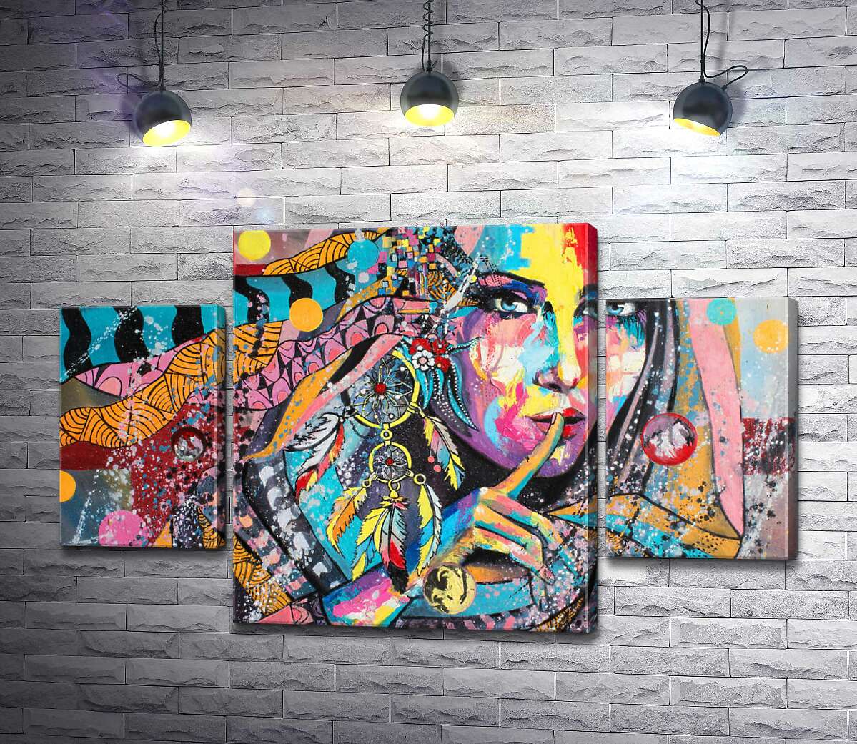

Модульная картина ArtPoster Цветные ленты обвивают таинственный силуэт девушки 80x50 см Модуль №7