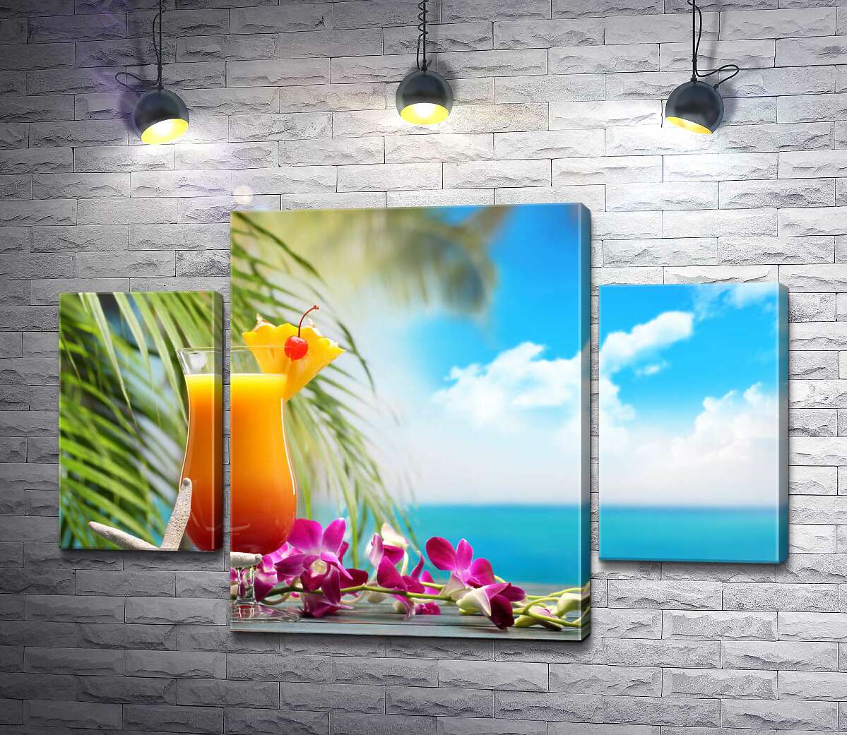 

Модульная картина ArtPoster Тропическое удовольствие цитрусового коктейля и экзотических цветов 131x89 см Модуль №7