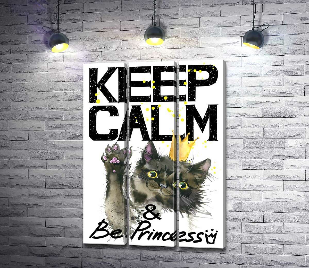 

Модульная картина ArtPoster Черная кошка в золотой короне среди надписи "keep calm and be princess" 60x88 см Модуль №11