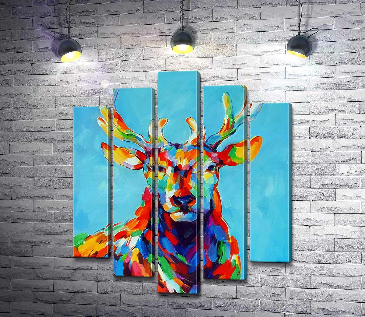 

Модульная картина ArtPoster Цветной силуэт оленя в радужных пятнах 100x122 см Модуль №26