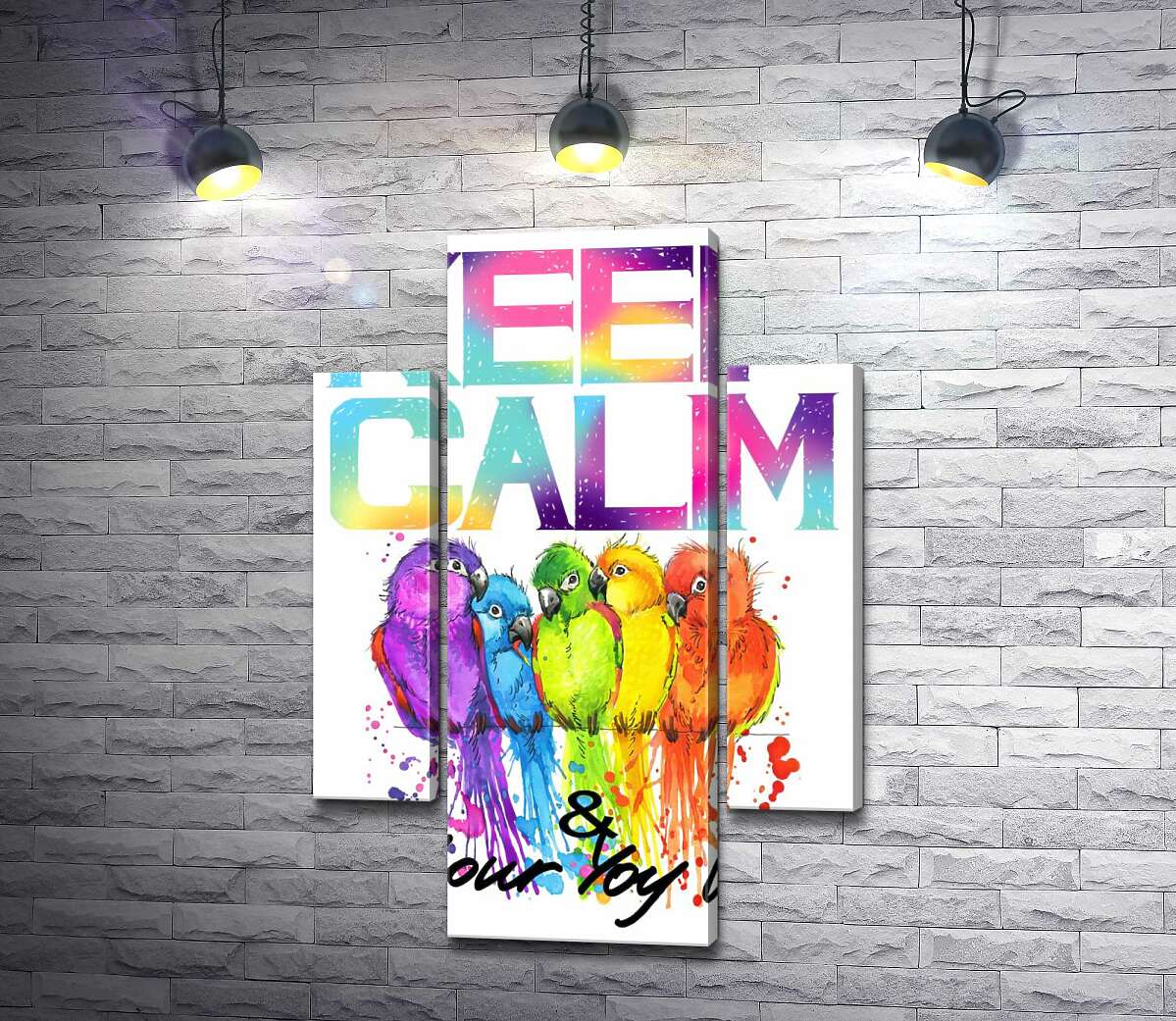 

Модульная картина ArtPoster Яркое оперение попугаев среди надписи "keep calm and colour your life" 80x119 см Модуль №7