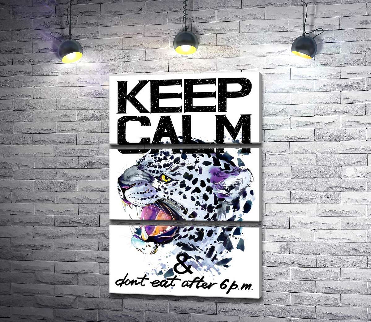 

Модульная картина ArtPoster Хищный леопард среди надписи "keep calm and don't eat after 6 p.m." 50x75 см Модуль №13