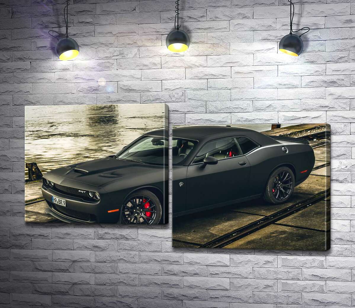 

Модульная картина ArtPoster Черная матовая модель автомобиля Dodge Challenger Hellcat 100x54 см Модуль №5