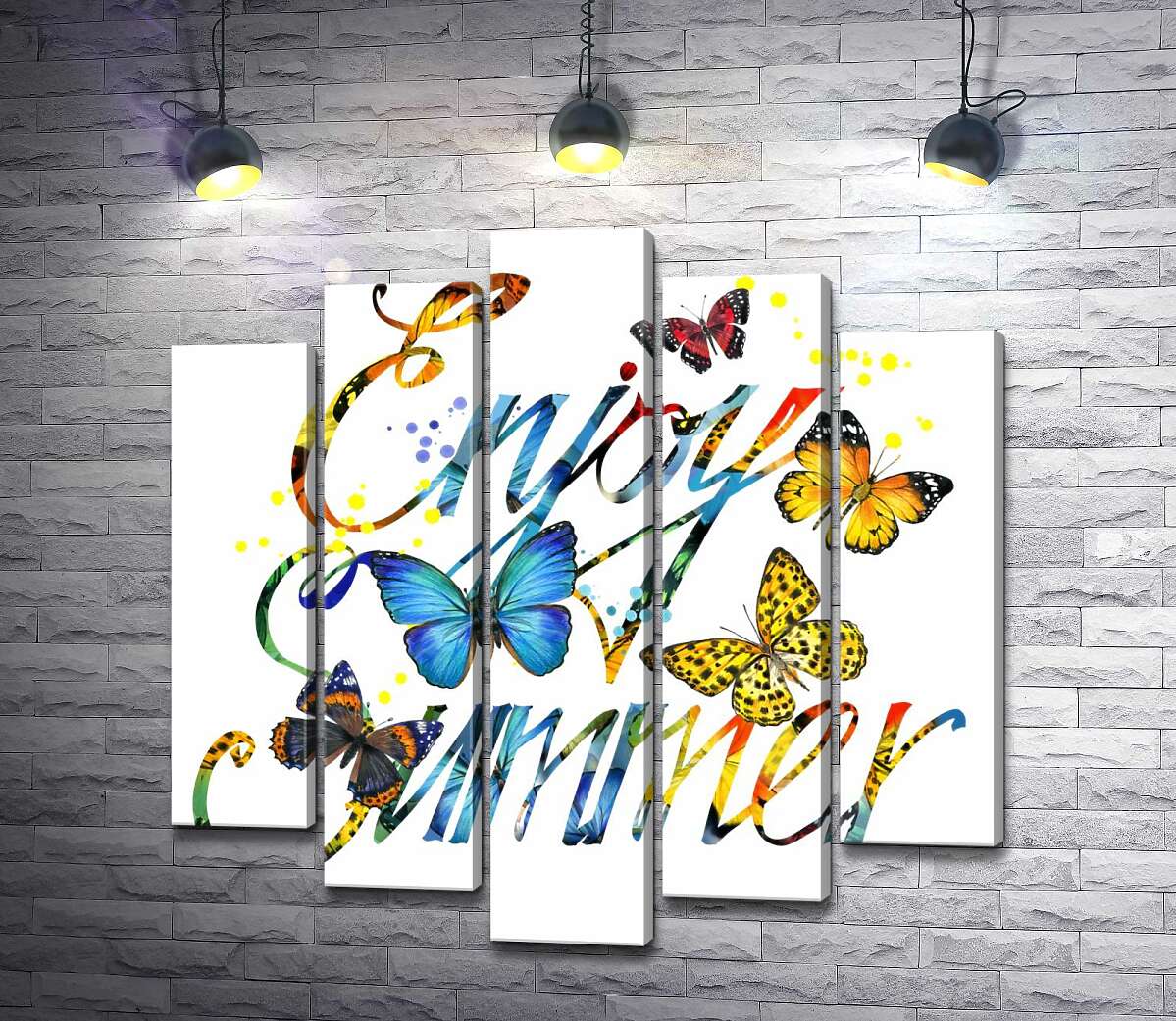 

Модульная картина ArtPoster Яркие бабочки летают среди надписи "enjoy summer" 130x132 см Модуль №26